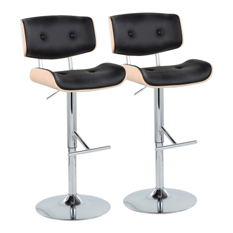 Lombardi – Contemporary Adjustable Barstool With Swivel With Straight T Footrest (Set of 2)