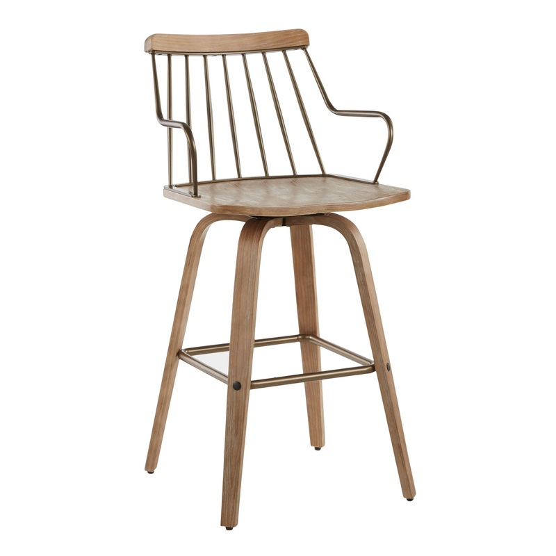 Preston – Farmhouse Counter Stool – White Washed / Antique Copper