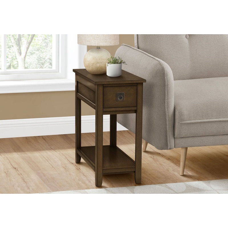 Accent End Table, 2 Tier, Narrow, Lamp, Storage Drawer, Charming Design
