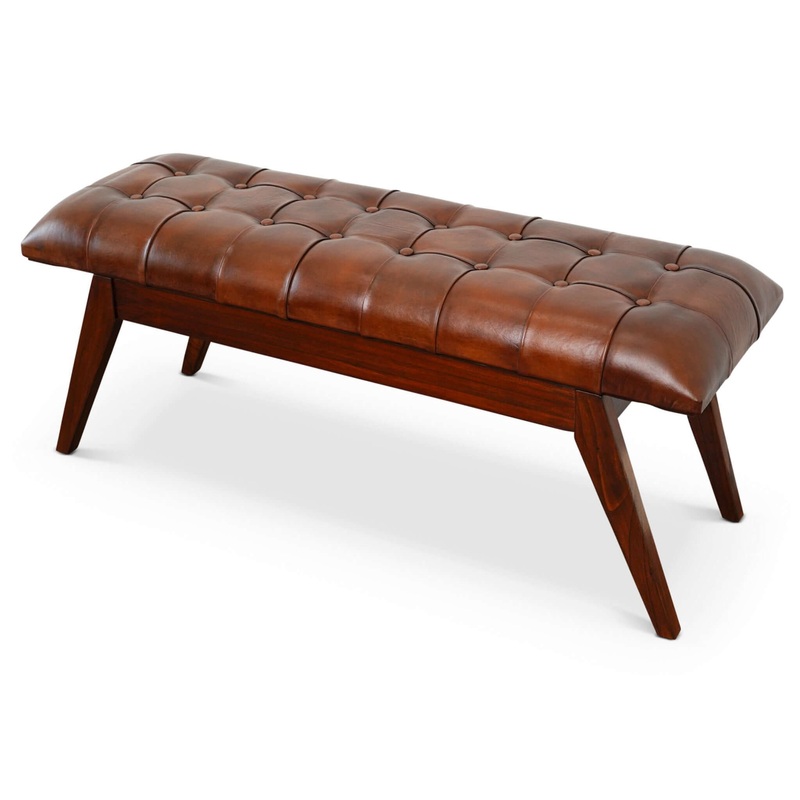 Maja – Mid-Century Modern Leather Bench – Cognac / Dark Brown