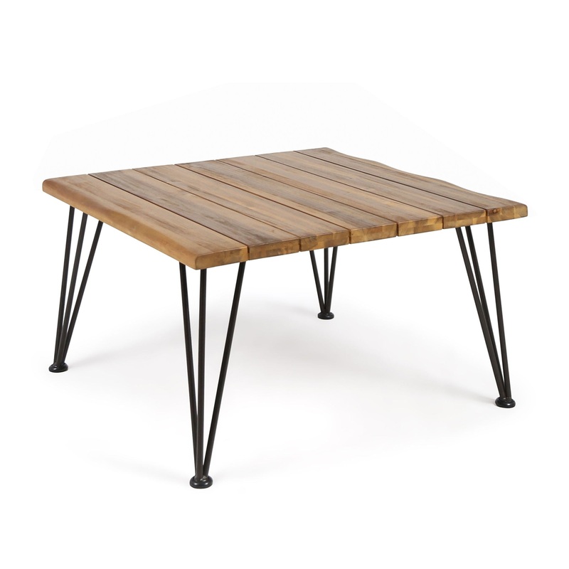 Outdoor Coffee Table With Slat Top And Metal Legs – Teak