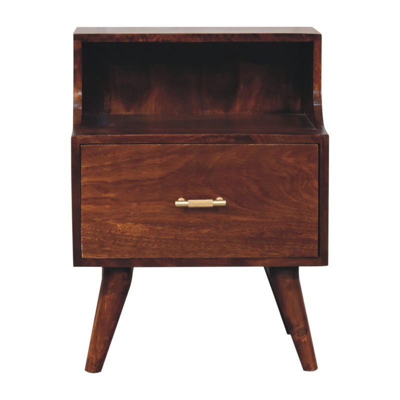 T Bar Raised Back Bedside Table – Chestnut