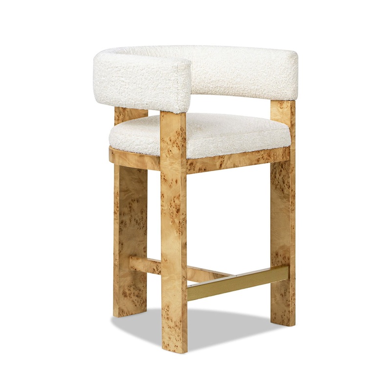Vavona – Burl Upholstered Barrel Back Counter Height Bar Stool – Polar Off White