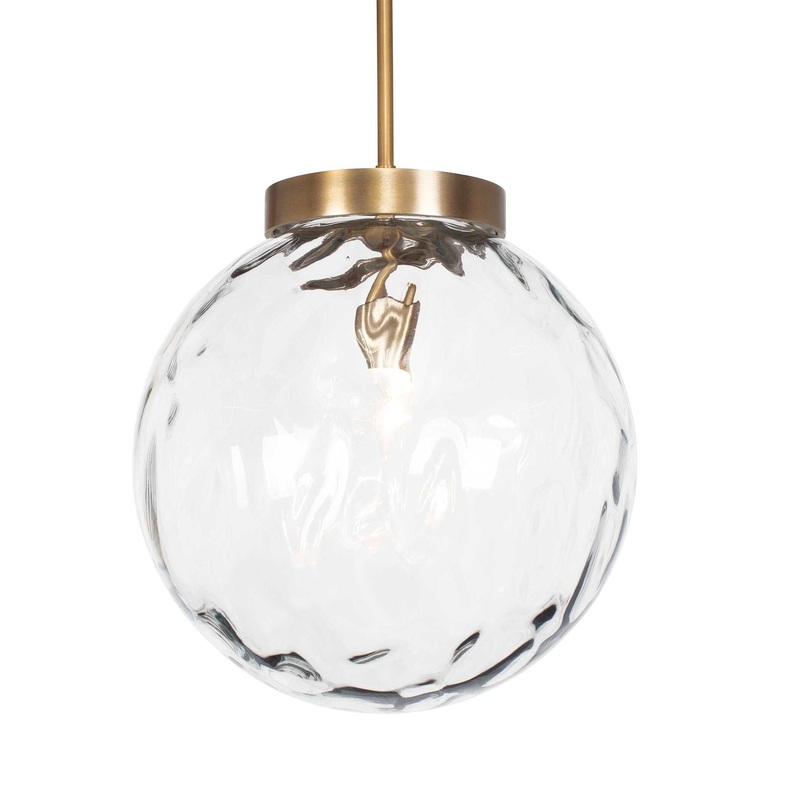 Gaia – 1 Light Watered Glass Pendant – Brass