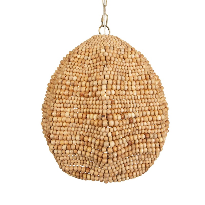 Kauri – 1 Light Wooden Bead Pendant – Brass / Woodtone