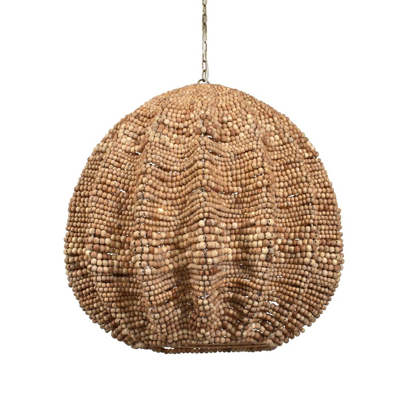 Kauri – 5 Light Wooden Bead Pendant – Brass / Woodtone