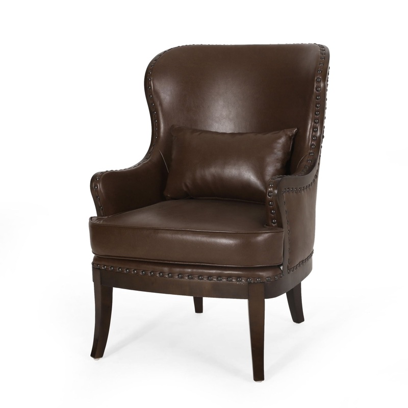 Accent Chair With Nailhead Trim And Birch Wood Legs – Dark Brown