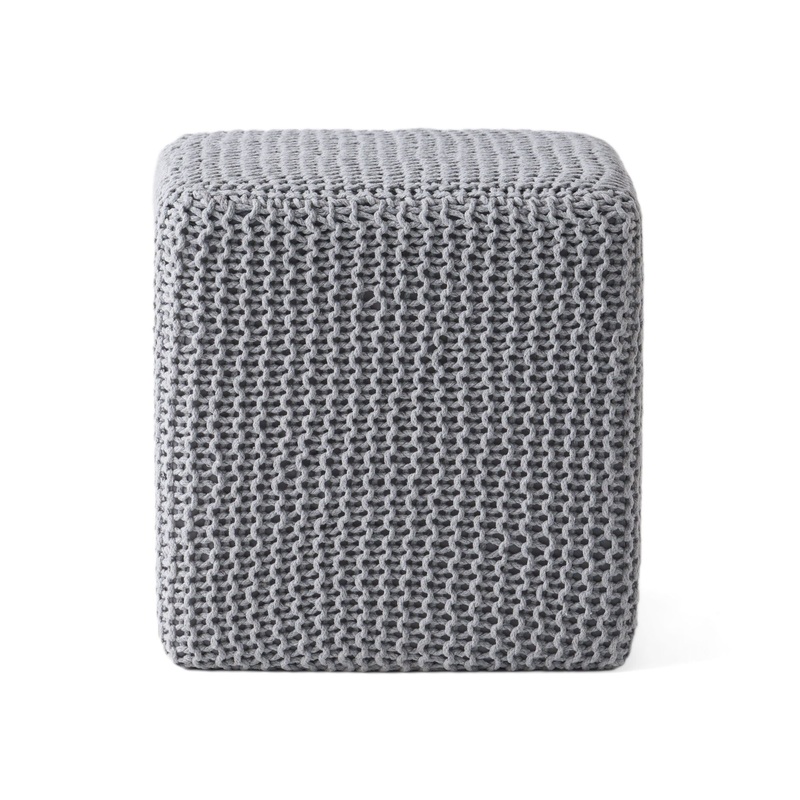 Chabani – Indoor Modern Knitted Fabric Cube Pouf Ottoman – Light Gray
