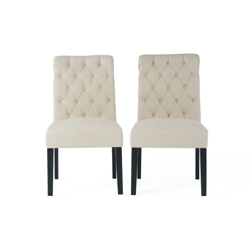Dining Rolltop Chairs (Set of 2), Upholstered Armless Chair With Wood Leg – Ivory