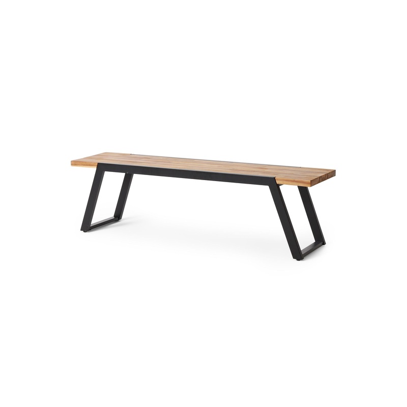 Earl – Outdoor Bench With Wooden Slat Panel Top – Black