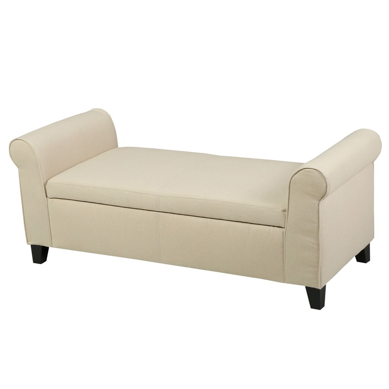 Glistening – Upholstered Storage Bench With Rolled Arms And Wood Legs – Beige