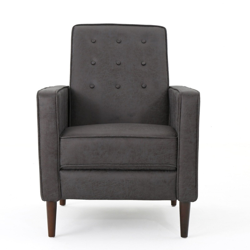 Macedonia – Mid Century Modern Button Tufted Fabric Recliner – Slate