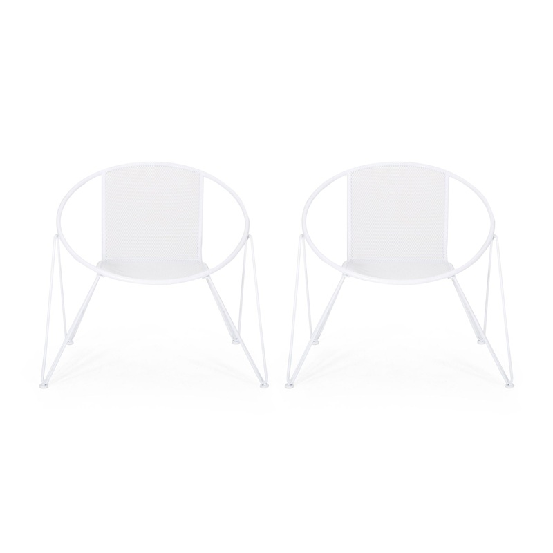 Patio Dining Chairs (Set of 2) With Mesh Design And Hairpin Legs – White