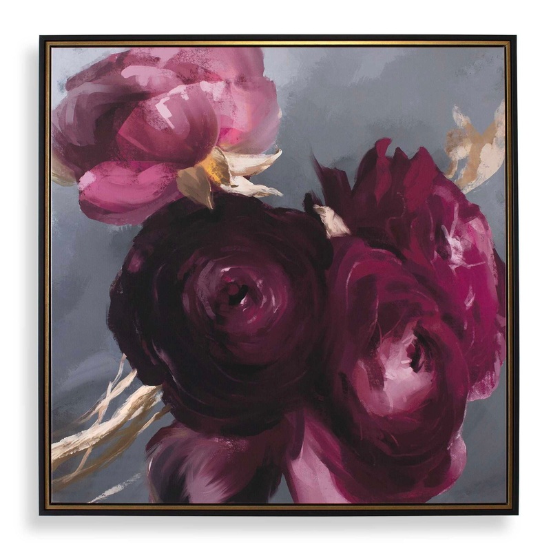 Plum Ranculus – Framed Floral Art – Black / Gold / Gray / Green / Pink / Purple / Red / White / Yellow
