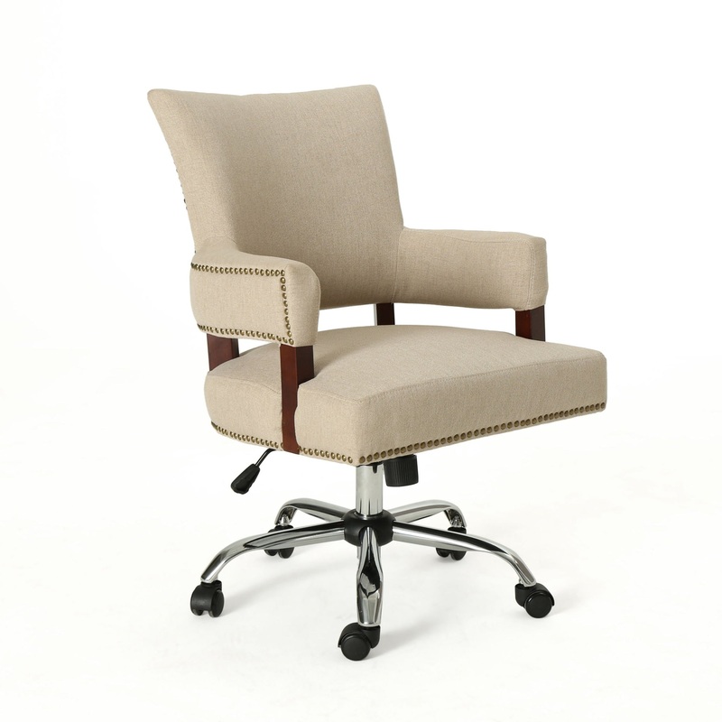 Zealous – Upholstered Office Chair With Curved Arms And Nailhead Accents – Wheat