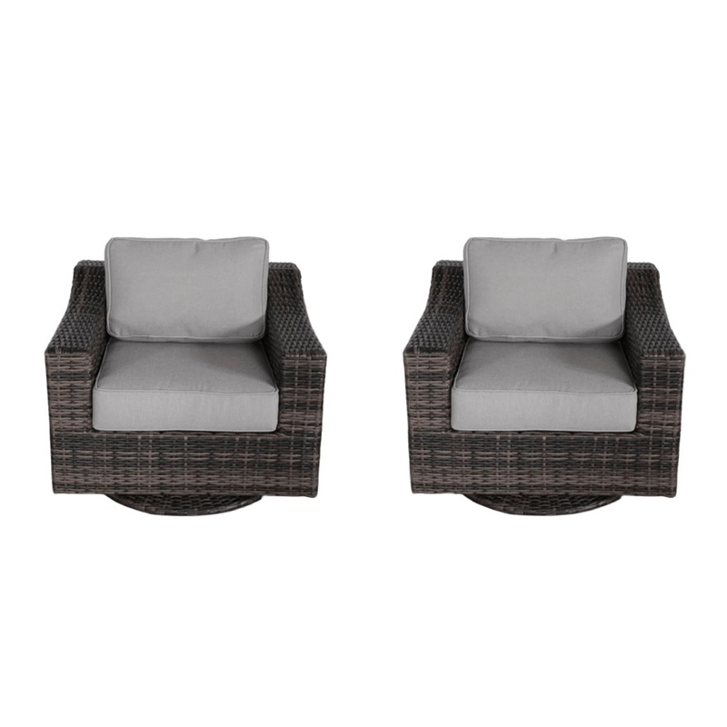 Contemporary Outdoor Swivel Patio Chair With Cushions (Set of 2) – Brown