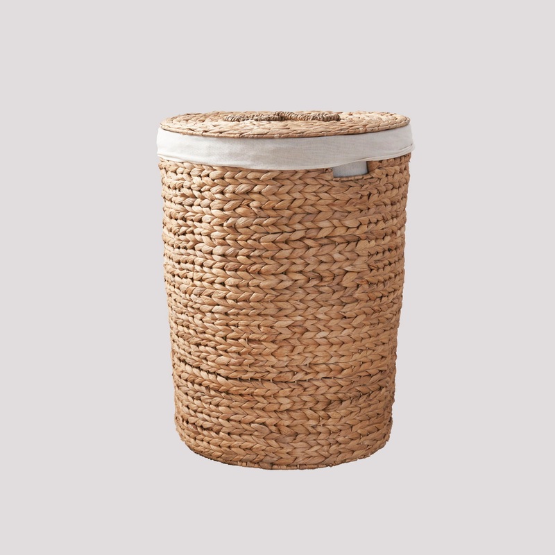 Ludmilla Round Tall Water Hyacinth Woven Wicker Laundry Hamper With Lid – For Clothes, Canvas, Toys And Book Storage With Removable Liner – 18 X 18 X 23 – Natural Brown