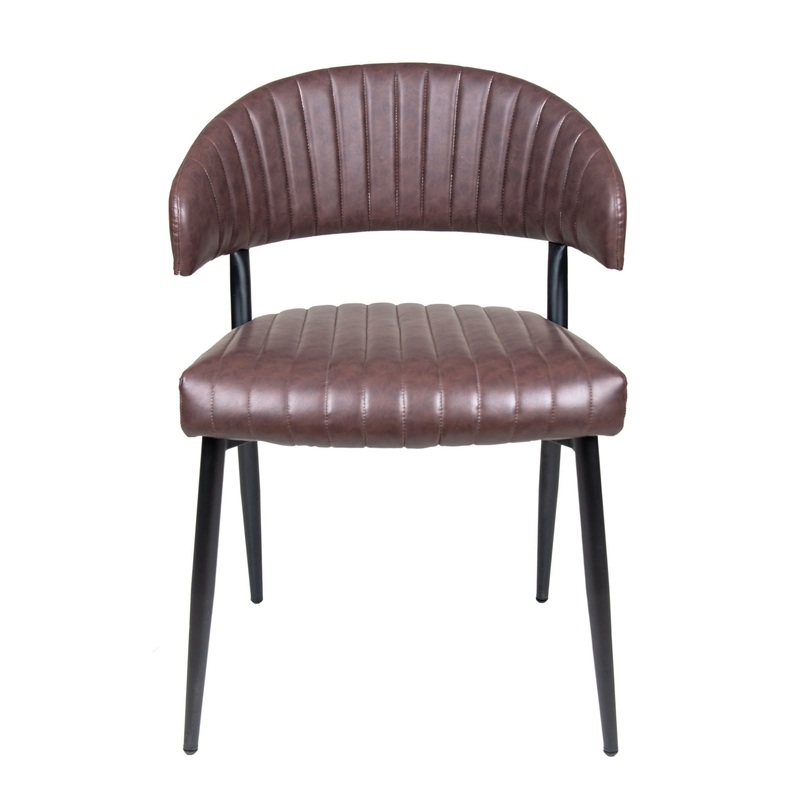 Modern Curved Back Upholstered Dining Chair Set With Metal Legs (Set of 2) – Brown / Black