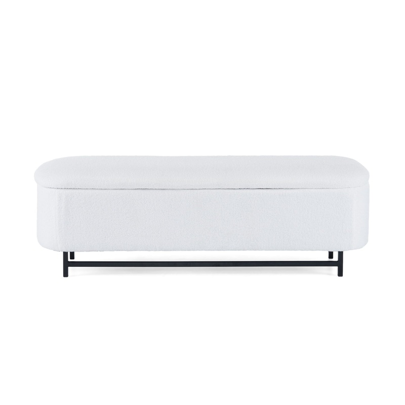 Modern Elegant Ottoman With Spacious Storage Function With Metal Feet – White / Black