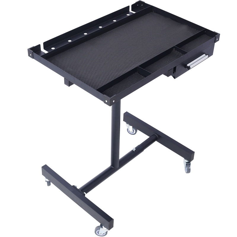 Adjustable Tear Down Work Table With Drawer For Garages, Repair Shops, And Diy, Portable, (4) 2.5 Swivel Casters, 220 Pound Capacity, Rubber Corners, Heavy Duty Steel