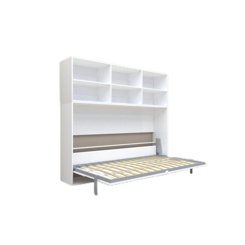 Mordern Design Twin Size Horizontal Murphy Bed With Shelf Storage For Bedroom Or Guestroom Wall Bed Space Saving Hidden Bed With New Style Gas Struts – White