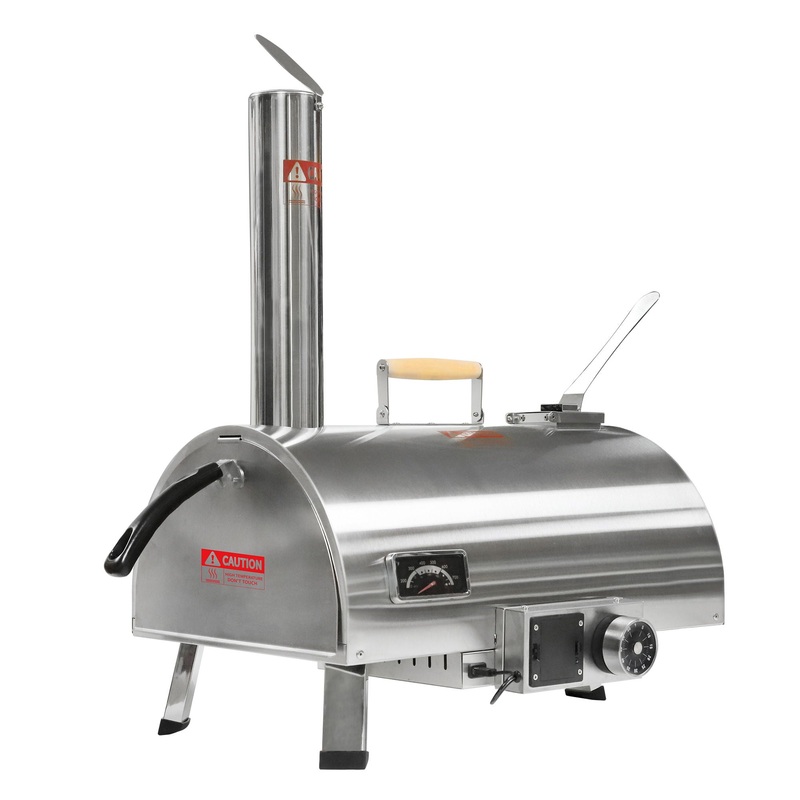 Pizza Oven Outdoor 12 Automatic Rotatable Pizza Ovens Portable Stainless Steel Wood Fired Pizza Oven Pizza Maker With Built-In Thermometer Pizza Cutter Carry Bag