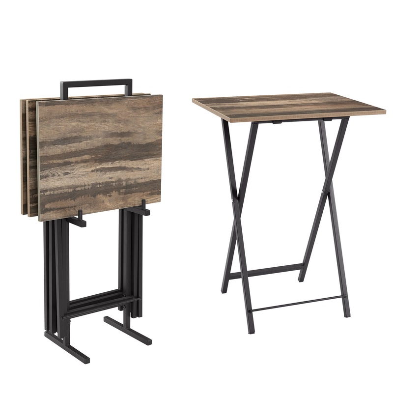 TV Trays For Eating (Set of 4) With Stand, Folding TV / Snack Tray Table Set, Folding TV Dinner Tables For Small Space – Rustic Brown
