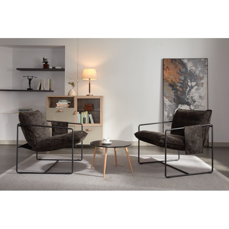 Upholstered Hanging Armchair With Arm Pocket Metal Frame (Set of 2), Crushed Foam Cushions And Skin-Friendly Braid For Living Room And Bedroom