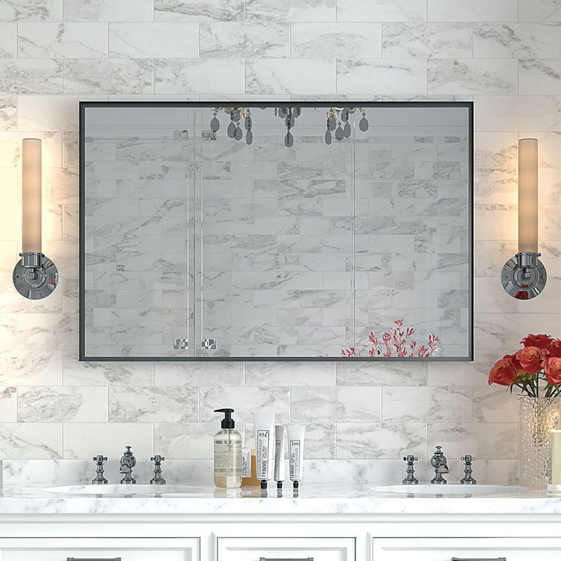 40X30 Glossy Bathroom Mirrors For Wall Rectangle Vanity Mirror Corner Hangs Farmhouse Mirror Modern Metal Framed Rectangular Mirror, Decorative Square Corner Mirror (Horizontal & Vertical) – Black