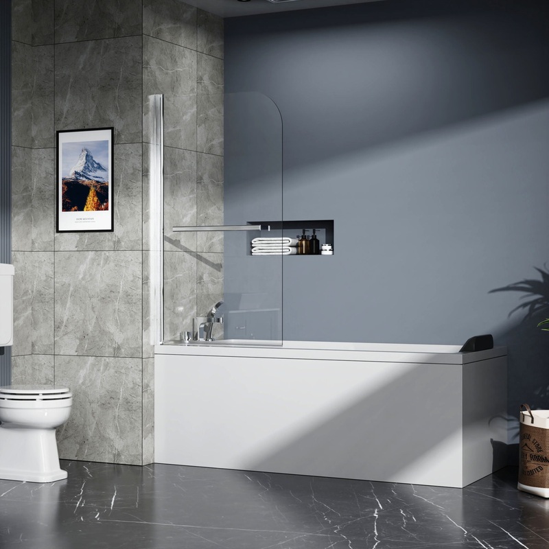 Bathtub Screen Framless Shower Door Tempered Glass Shower Panel – Transparent