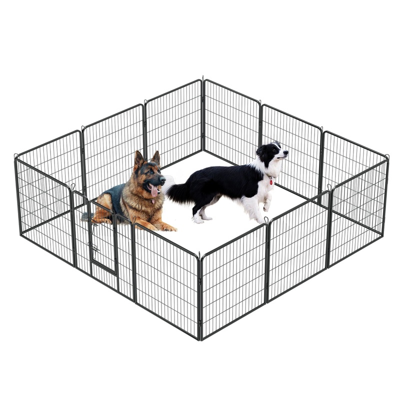 Dog Pens Outdoor Height Foldable 12 Panels Heavy Duty Metal Portable Dog Playpen Indoor Anti Rust Exercise Dog Fence With Doors For Pets Play Pen For RV Camping Yard – Black