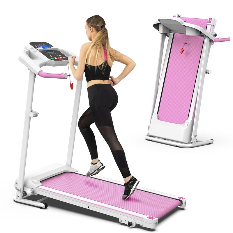 Foldable Treadmill 2.5Hp Electric Folding Treadmill Running Walking Machine For Home Gym, Max 265 Lbs Weight Capacity – Pink / White
