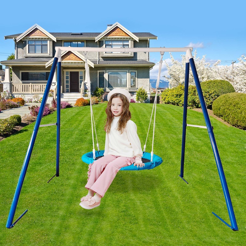 Metal Swing Stand With Saucer Outdoor Playground Metal Swing Set For Kids Outdoor Play Equipment – Antique Blue