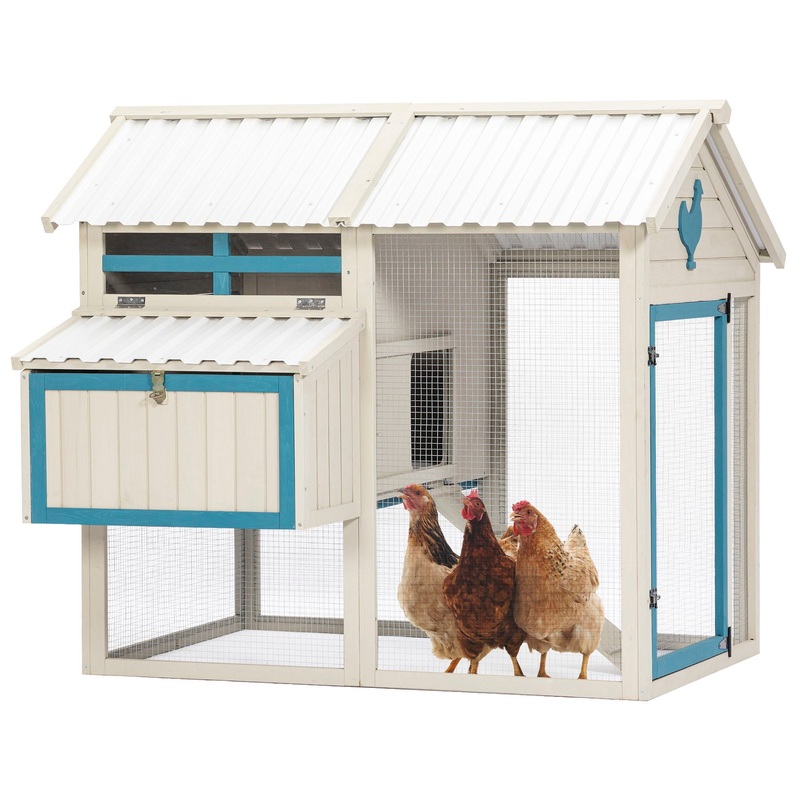 Weatherproof Outdoor Chicken Coop With Waterproof Pvc Roof. Outdoor Chicken Coop With Removable Bottom For Easy Cleaning, Large Space Coop Suitable For 6-8 Chickens – White