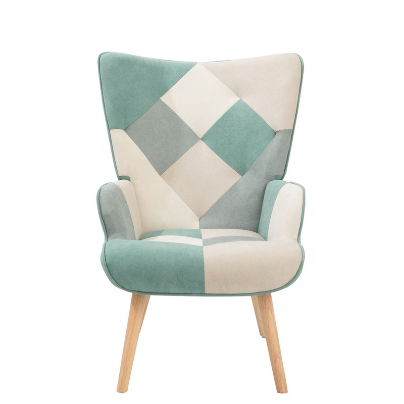 Accent Chair With Ottoman, Living Room Chair And Ottoman Set, Comfy Side Armchair For Bedroom, Creative Splicing Cloth Surface – Blue