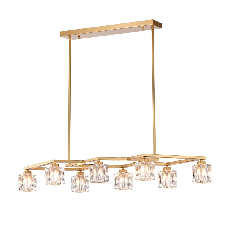 Crystal Chandelier For Dining Room, 8 Light Kitchen Chandelier Light Fixture Modern Metal Industrial Chandeliers For Farmhouse Entryway Living Room (8*G9 Bulbs Included) – Matte Gold