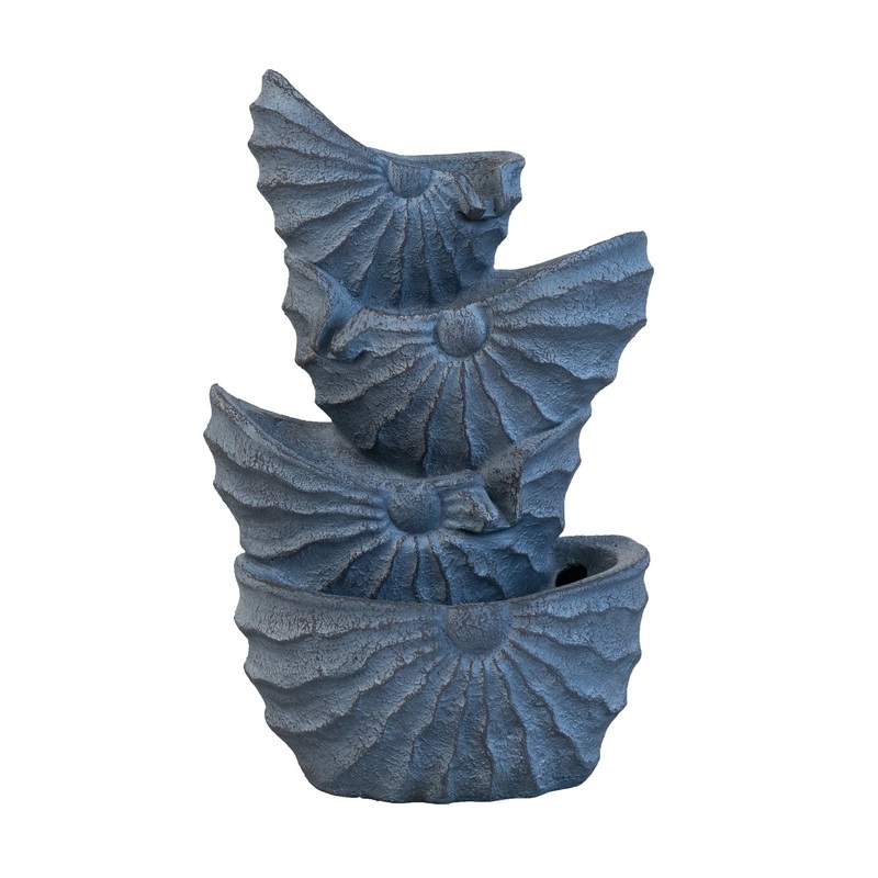 Decorative 4 Tier Nautilus Shell Water Fountain With Light For Indoor Outdoor – Blue