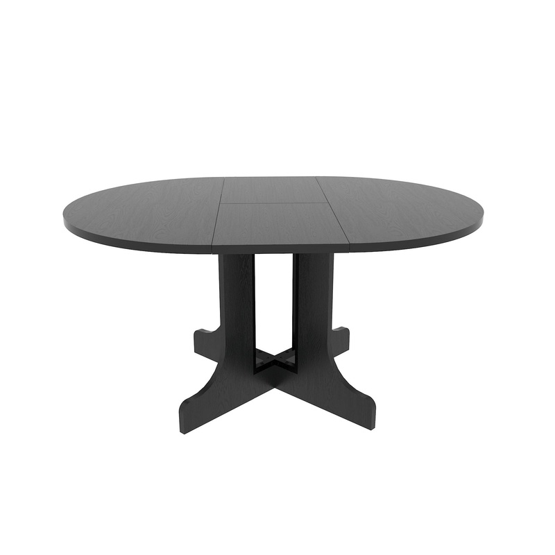 Dining Table For Farmhouse Kitchen Expandable Oval Table Top With Removable Leaf Trestle X Shaped Base – Black