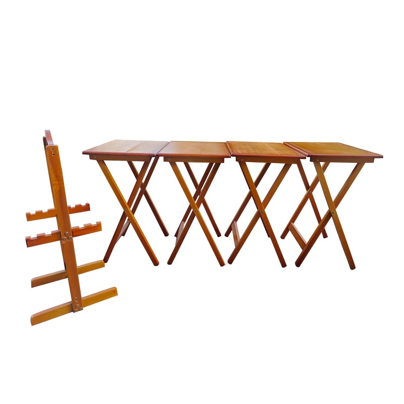 Folding Trays With Storage Rack Snack Table (Set of 4) – Honey
