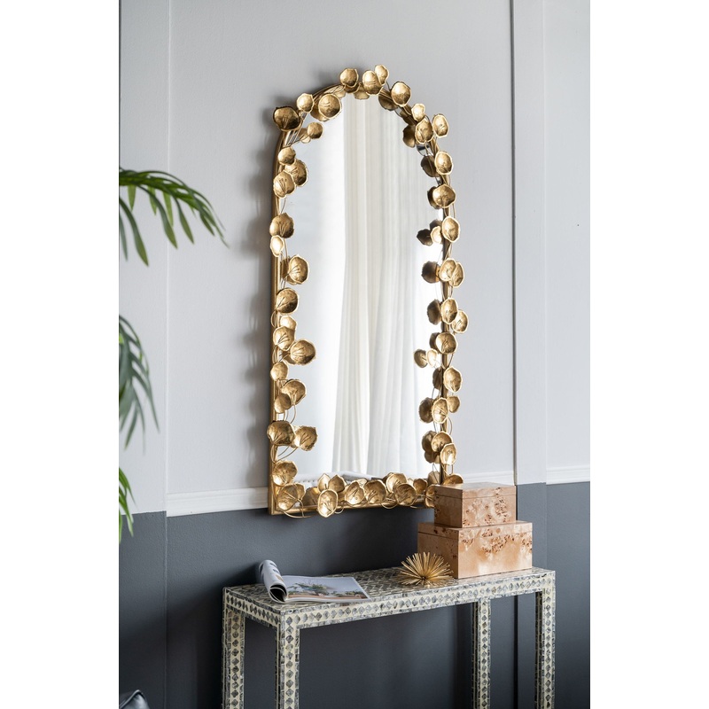 Full Length Arched Wall Mirror With en Leaf Accents Decorative Mirror For Living Room Bedroom – Gold