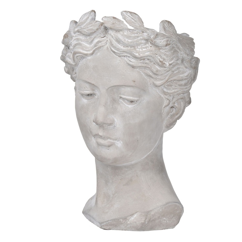 Greek Style Cement Head Planter Indoor Outdoor Home, Garden Decor – Gray
