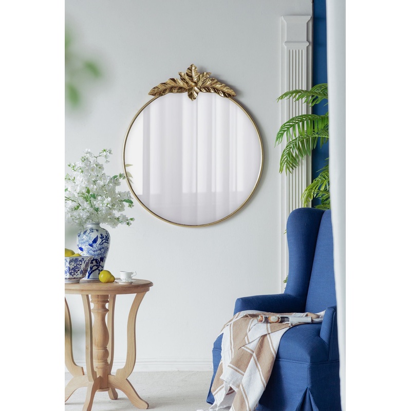Large Round Wall Mirror With Metal Frame, Circle Accent Mirror For Living Room Bedroom Entryway – Gold