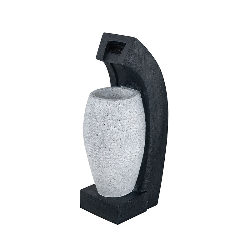 Water Fountain With Vase Design, With Light And Pump, For Indoor And Outdoor – Black / White
