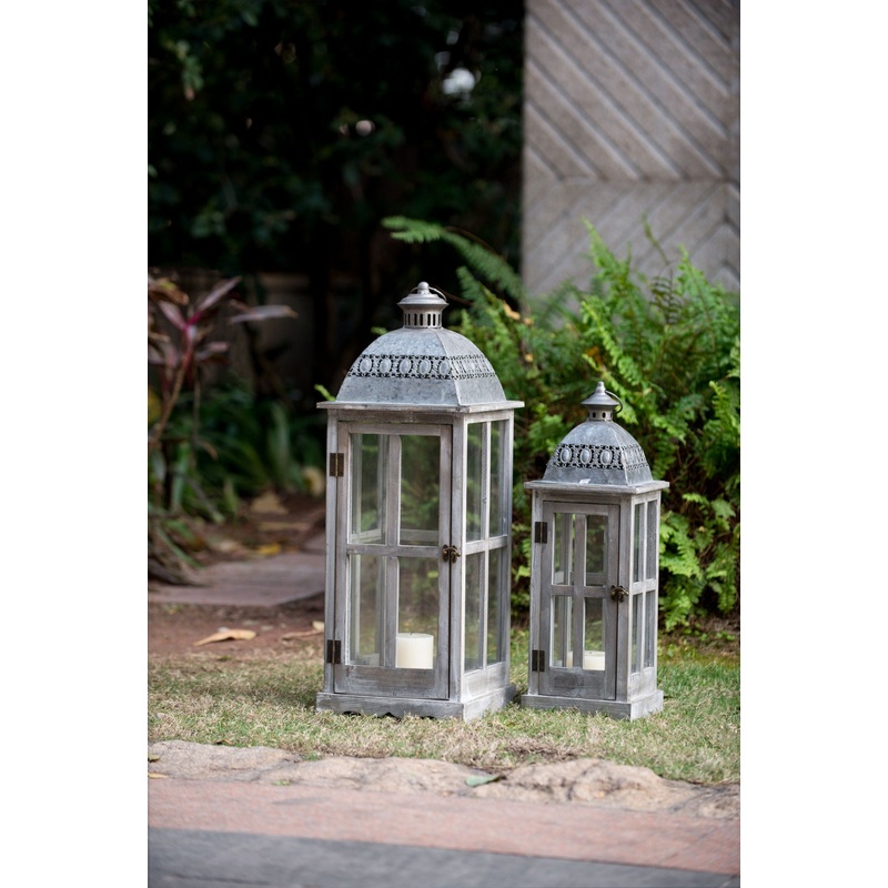 Wooden Candle Lantern Decorative, Hurricane Lantern Holder Decor For Indoor Outdoor, Home Garden Wedding – Gray