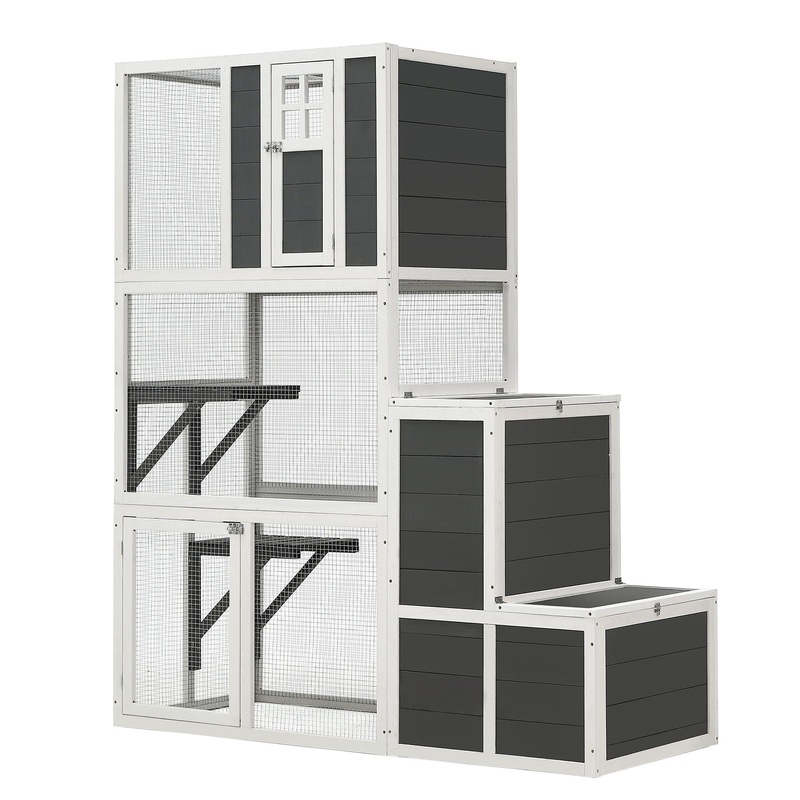 3 Tier Wooden Outdoor & Indoor Cat House Suitable For 1-3 Cats Cat Enclosure Resting Box With 4 Platforms And 2 Doors Cat Shelter Kitty House With A Jump Box For Hiding And Resting Cat Cage – Gray
