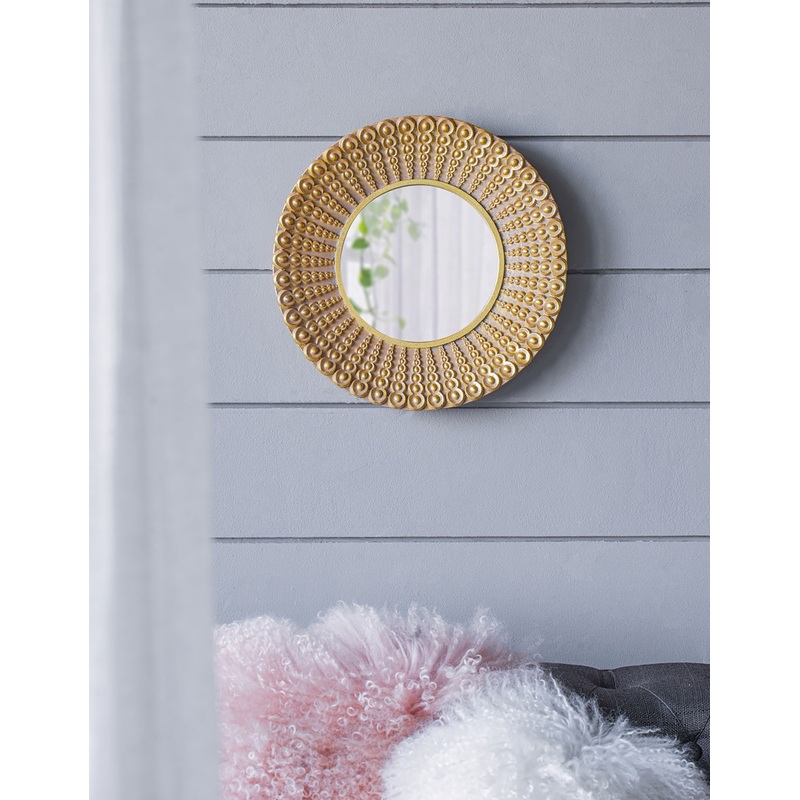 Beaded – Sunburst Mirror, Round Accent Wall Mirror For Living Room – Gold