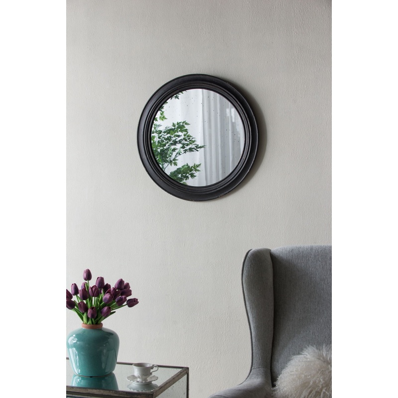 Circle Wall Mirror With Wooden Frame, Antique Classic Accent Mirror, For Living Room – Black