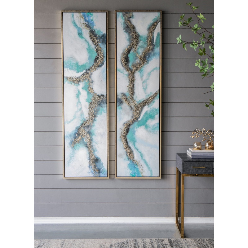 Elongated Modern Abstract Oil Painting, Rectangle Framed Wall Art (Set of 2) – Multicolor