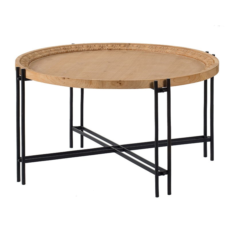 Farmhouse Round Wooden Round Coffee Table With Metal Legs – Black / Brown