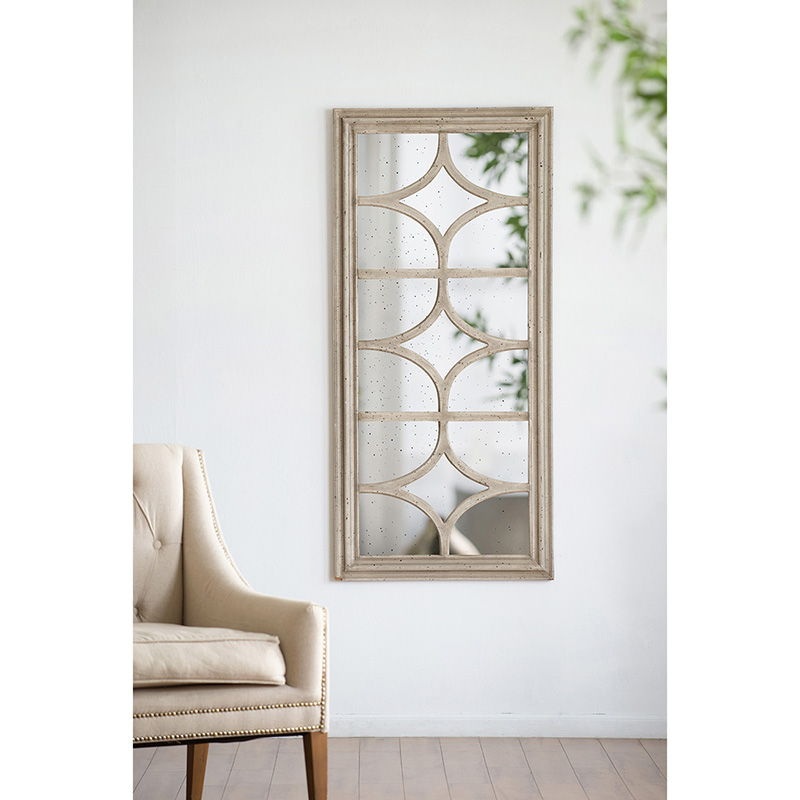 Glister – Rectangular Mirror With Distressed Frame With Decorative Window Look, Vertical Or Horizontal – Cream